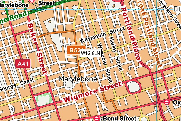 W1G 8LN map - OS VectorMap District (Ordnance Survey)