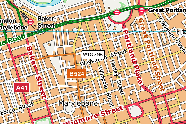 W1G 8NB map - OS VectorMap District (Ordnance Survey)