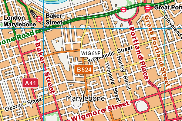 W1G 8NP map - OS VectorMap District (Ordnance Survey)