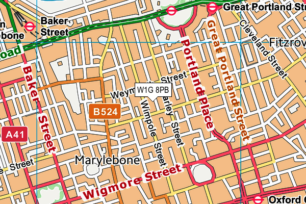 W1G 8PB map - OS VectorMap District (Ordnance Survey)