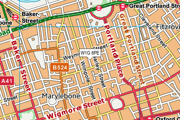 W1G 8PE map - OS VectorMap District (Ordnance Survey)
