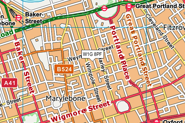 W1G 8PF map - OS VectorMap District (Ordnance Survey)