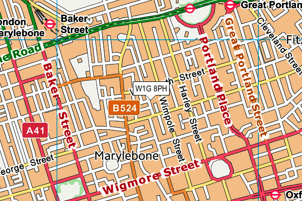 W1G 8PH map - OS VectorMap District (Ordnance Survey)