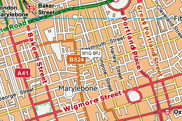 W1G 8PJ map - OS VectorMap District (Ordnance Survey)