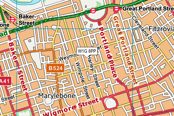 W1G 8PP map - OS VectorMap District (Ordnance Survey)