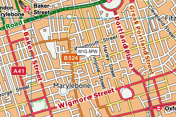 W1G 8PW map - OS VectorMap District (Ordnance Survey)