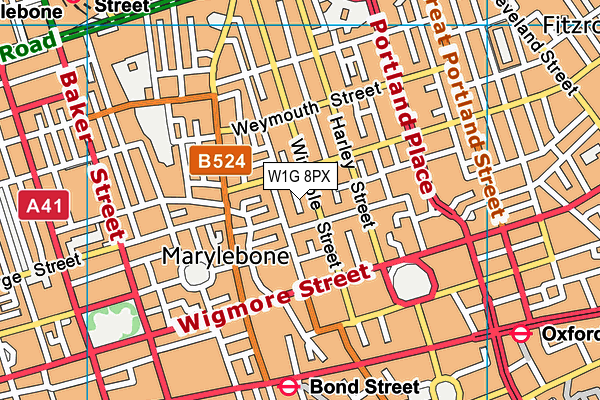 W1G 8PX map - OS VectorMap District (Ordnance Survey)