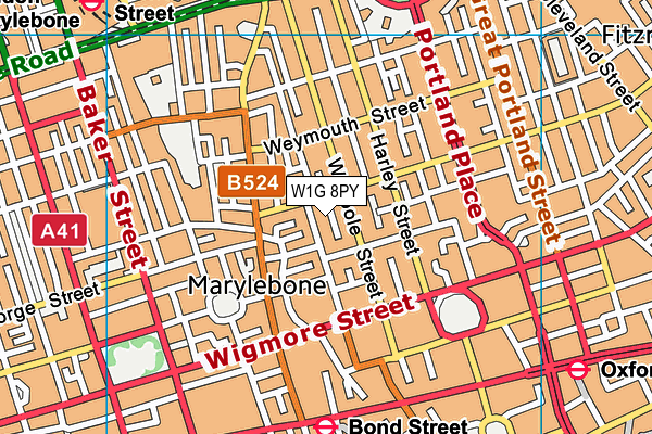 W1G 8PY map - OS VectorMap District (Ordnance Survey)