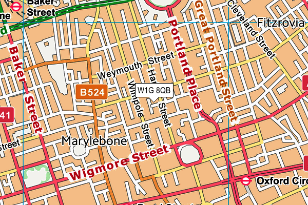 W1G 8QB map - OS VectorMap District (Ordnance Survey)