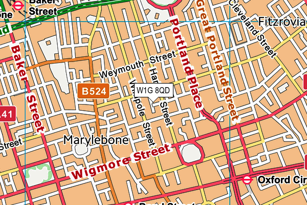 W1G 8QD map - OS VectorMap District (Ordnance Survey)