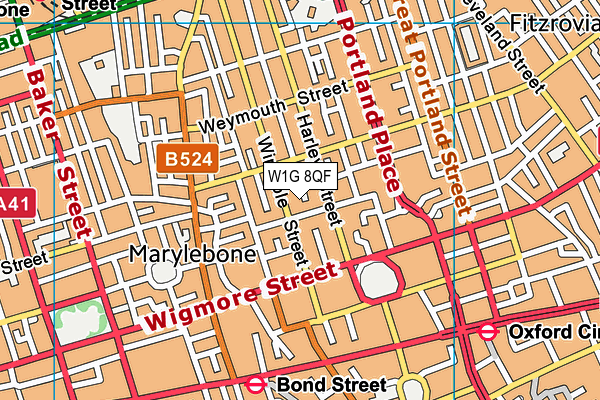 W1G 8QF map - OS VectorMap District (Ordnance Survey)