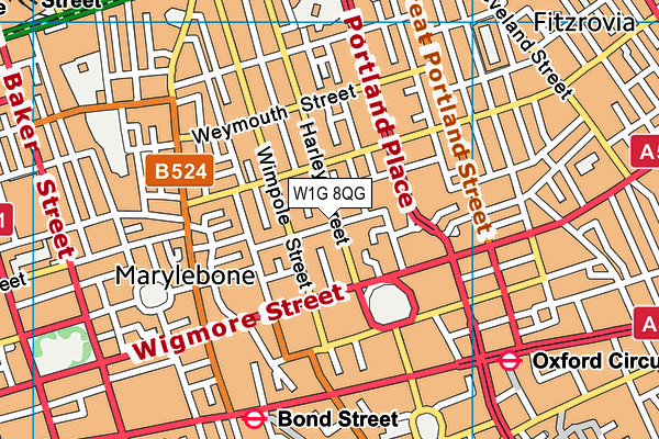 W1G 8QG map - OS VectorMap District (Ordnance Survey)