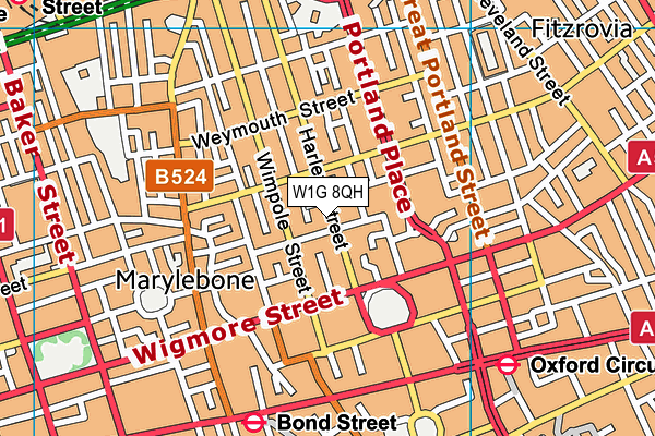 W1G 8QH map - OS VectorMap District (Ordnance Survey)