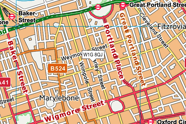 W1G 8QJ map - OS VectorMap District (Ordnance Survey)
