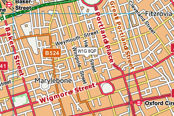 W1G 8QP map - OS VectorMap District (Ordnance Survey)