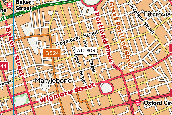 W1G 8QR map - OS VectorMap District (Ordnance Survey)