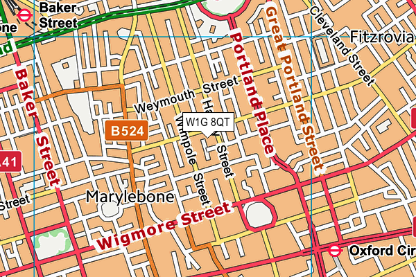 W1G 8QT map - OS VectorMap District (Ordnance Survey)