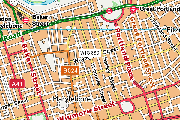 W1G 8SD map - OS VectorMap District (Ordnance Survey)