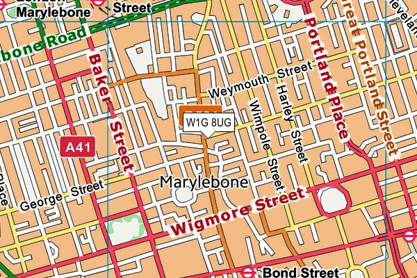 W1G 8UG map - OS VectorMap District (Ordnance Survey)