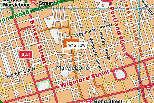 W1G 8UW map - OS VectorMap District (Ordnance Survey)