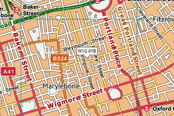 W1G 8YB map - OS VectorMap District (Ordnance Survey)