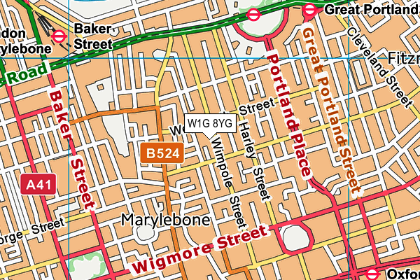 W1G 8YG map - OS VectorMap District (Ordnance Survey)