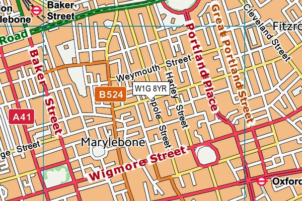 W1G 8YR map - OS VectorMap District (Ordnance Survey)