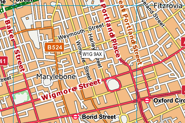 W1G 9AX map - OS VectorMap District (Ordnance Survey)