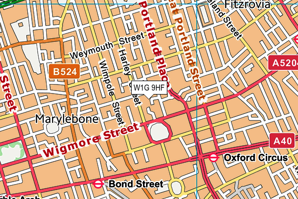 W1G 9HF map - OS VectorMap District (Ordnance Survey)