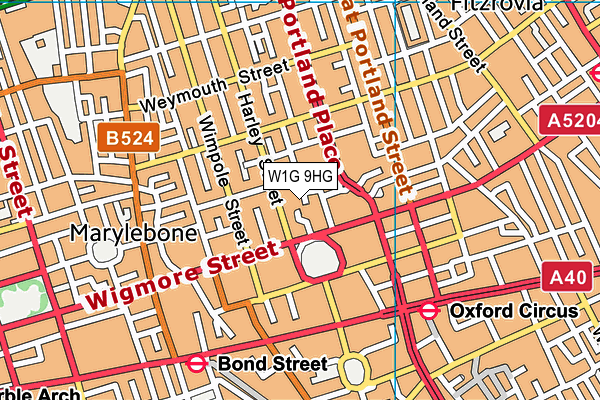 W1G 9HG map - OS VectorMap District (Ordnance Survey)