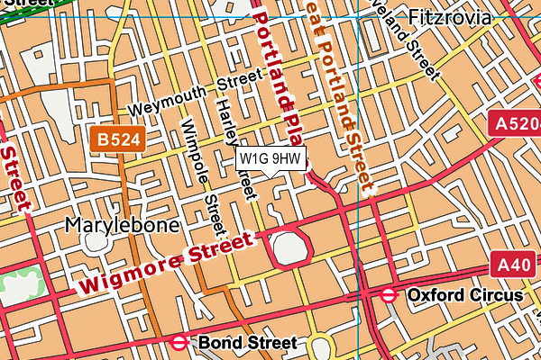 W1G 9HW map - OS VectorMap District (Ordnance Survey)