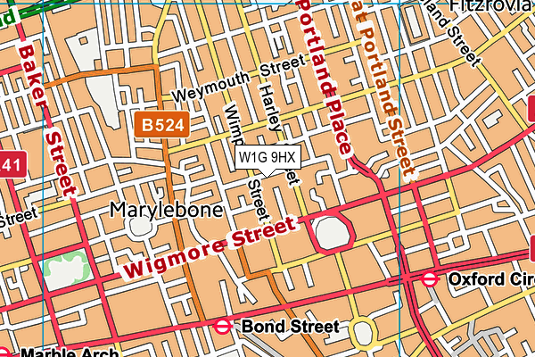 W1G 9HX map - OS VectorMap District (Ordnance Survey)