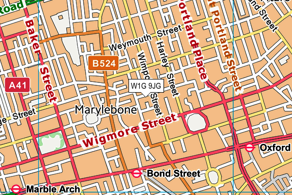 W1G 9JG map - OS VectorMap District (Ordnance Survey)