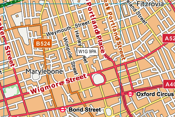 W1G 9PA map - OS VectorMap District (Ordnance Survey)