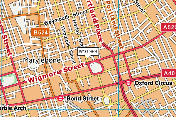 W1G 9PB map - OS VectorMap District (Ordnance Survey)