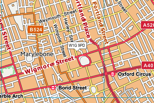 W1G 9PD map - OS VectorMap District (Ordnance Survey)