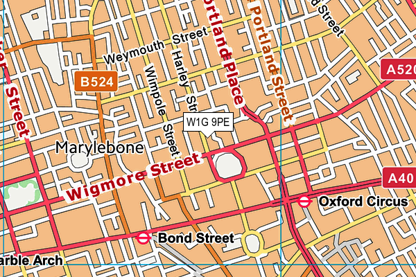 W1G 9PE map - OS VectorMap District (Ordnance Survey)