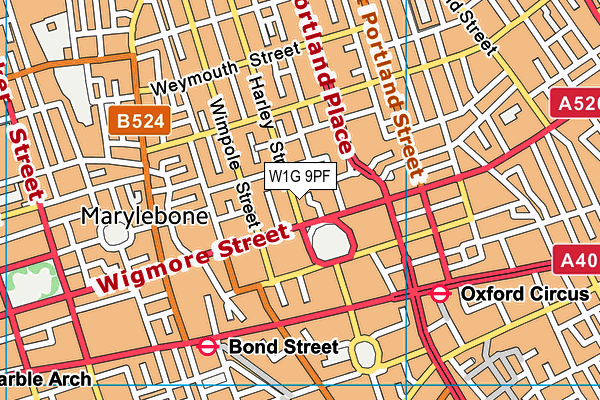 W1G 9PF map - OS VectorMap District (Ordnance Survey)