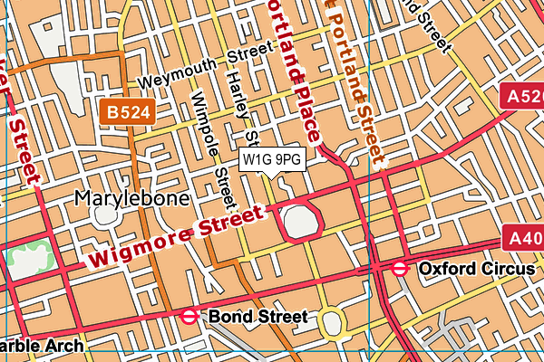 W1G 9PG map - OS VectorMap District (Ordnance Survey)