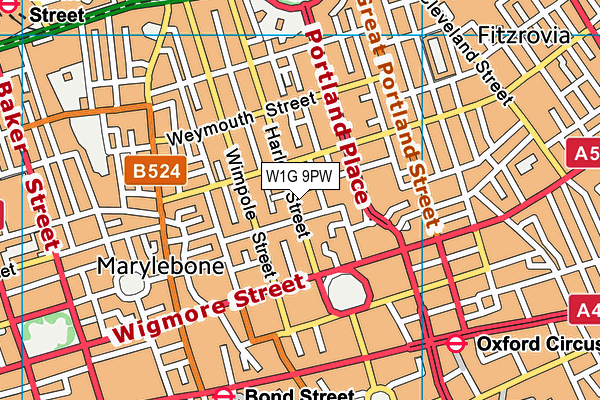 W1G 9PW map - OS VectorMap District (Ordnance Survey)