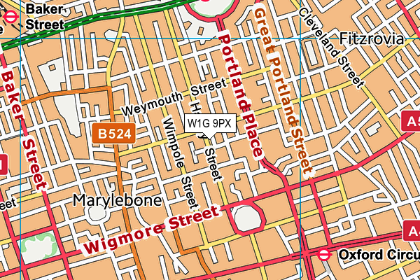 W1G 9PX map - OS VectorMap District (Ordnance Survey)