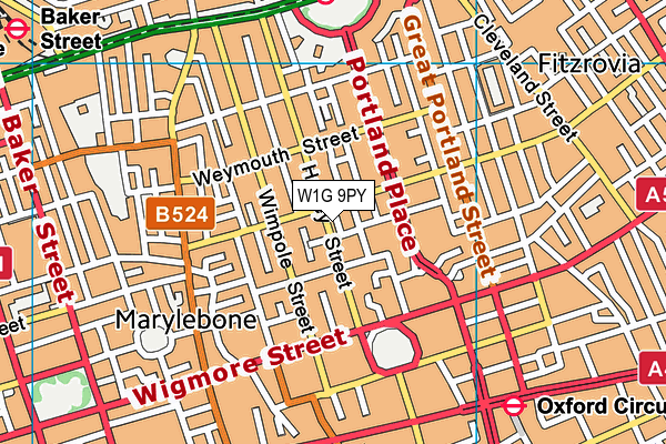 W1G 9PY map - OS VectorMap District (Ordnance Survey)