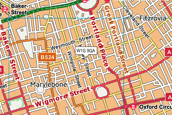 W1G 9QA map - OS VectorMap District (Ordnance Survey)