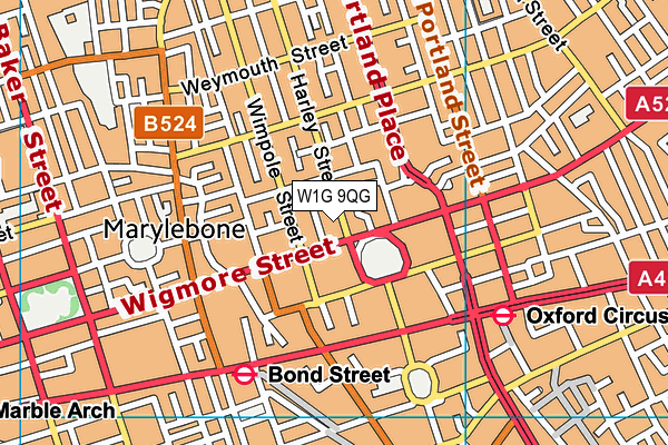 W1G 9QG map - OS VectorMap District (Ordnance Survey)