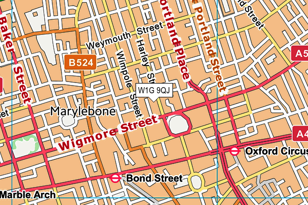 W1G 9QJ map - OS VectorMap District (Ordnance Survey)