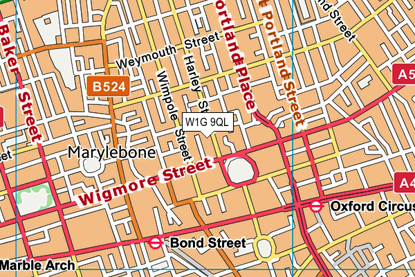 W1G 9QL map - OS VectorMap District (Ordnance Survey)