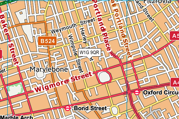 W1G 9QR map - OS VectorMap District (Ordnance Survey)