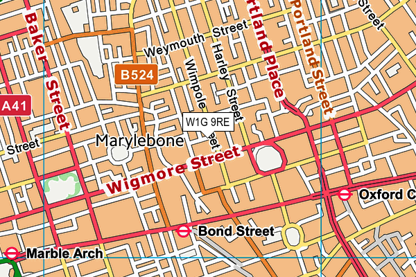 W1G 9RE map - OS VectorMap District (Ordnance Survey)