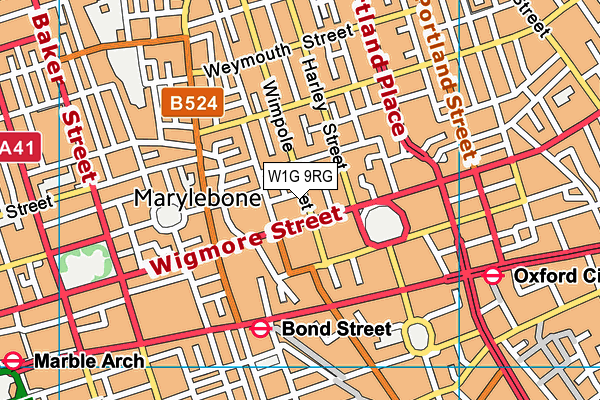 W1G 9RG map - OS VectorMap District (Ordnance Survey)
