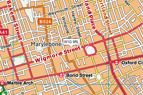 W1G 9RL map - OS VectorMap District (Ordnance Survey)